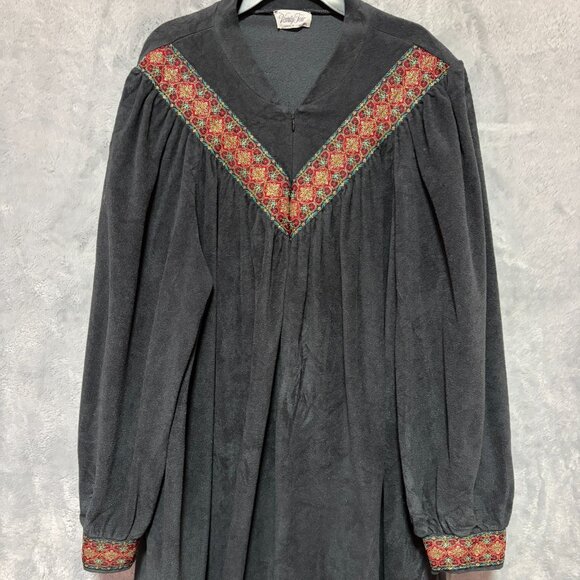 Vintage Vanity Fair Nightgown Womens XL Gray Velvet Velour Embroidered Zip Coat - Picture 3 of 11